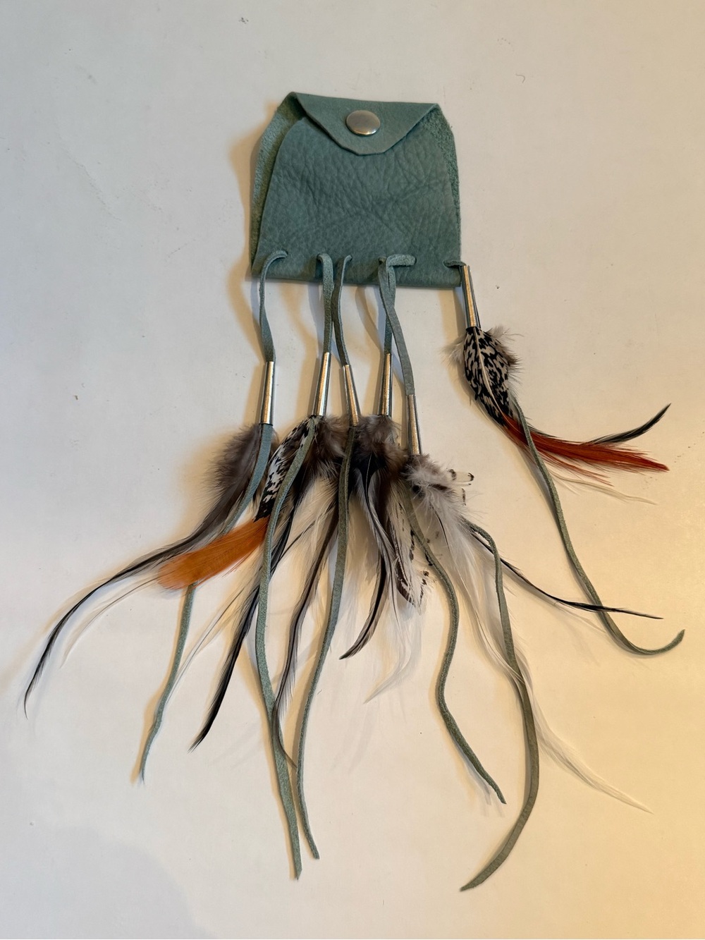 Boho Sage Green Suede Feather Fringe Statement Cuff Bracelet